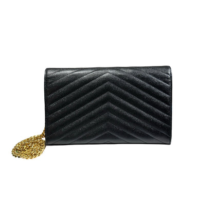 Unused SAINT LAURENT Caviar Leather WOC Cross Body Bag Black GHW