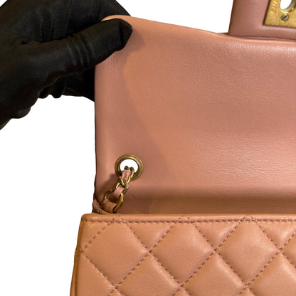 Used CHANEL Diamond Quilted Lambskin Mini Rectangular Flap Chain Shoulder Bag Pink