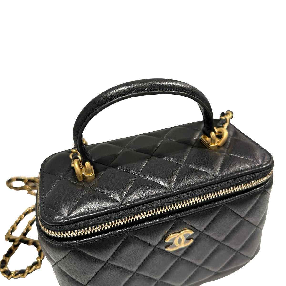 Used CHANEL Matelassé Lambskin Vanity Case Vanity case Black Gold