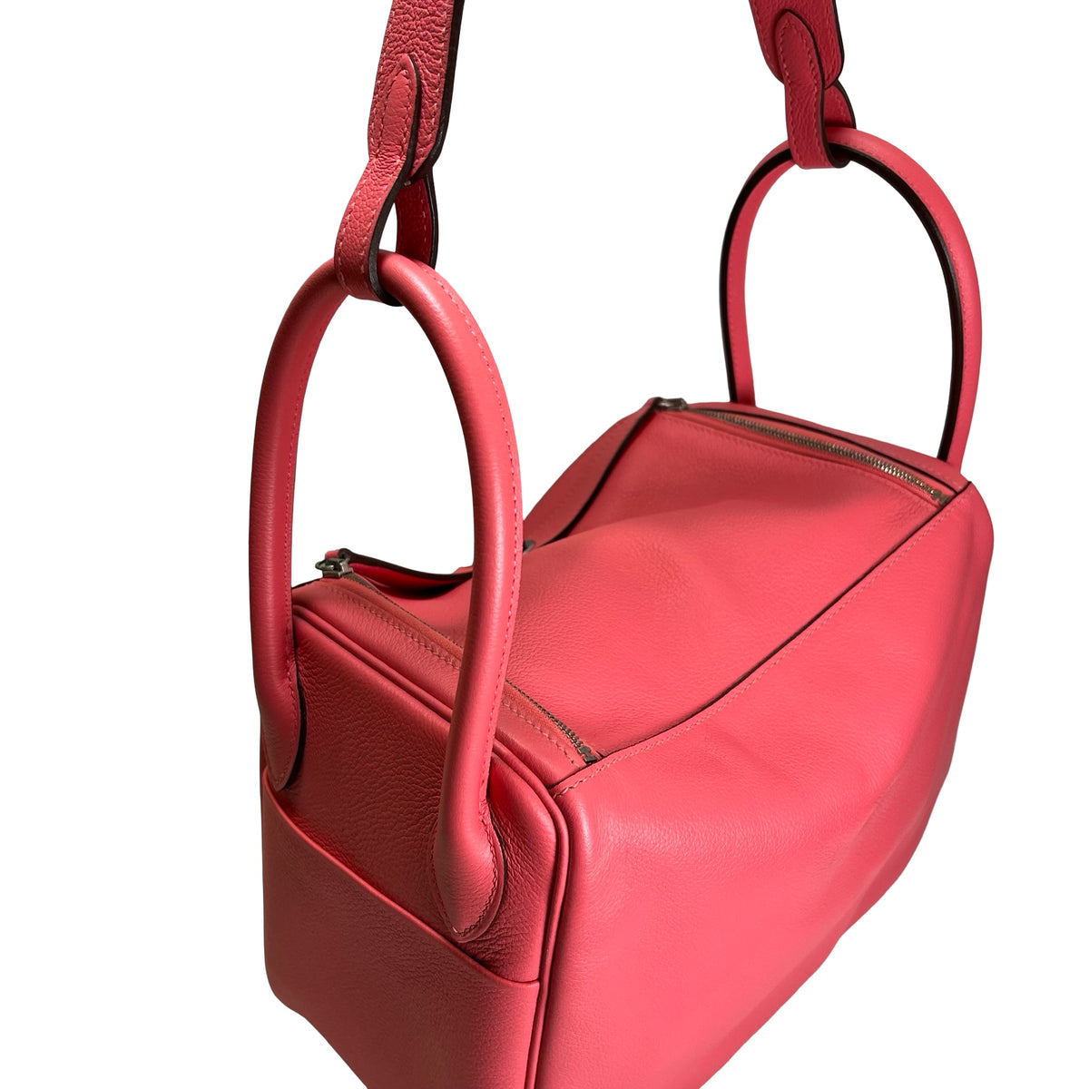 Used HERMES Leather Lindy Handbag Pink