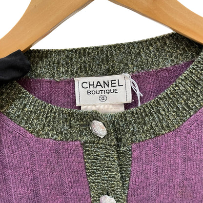 Used CHANEL Cashmere Knit Top Set Clothes Purple Green