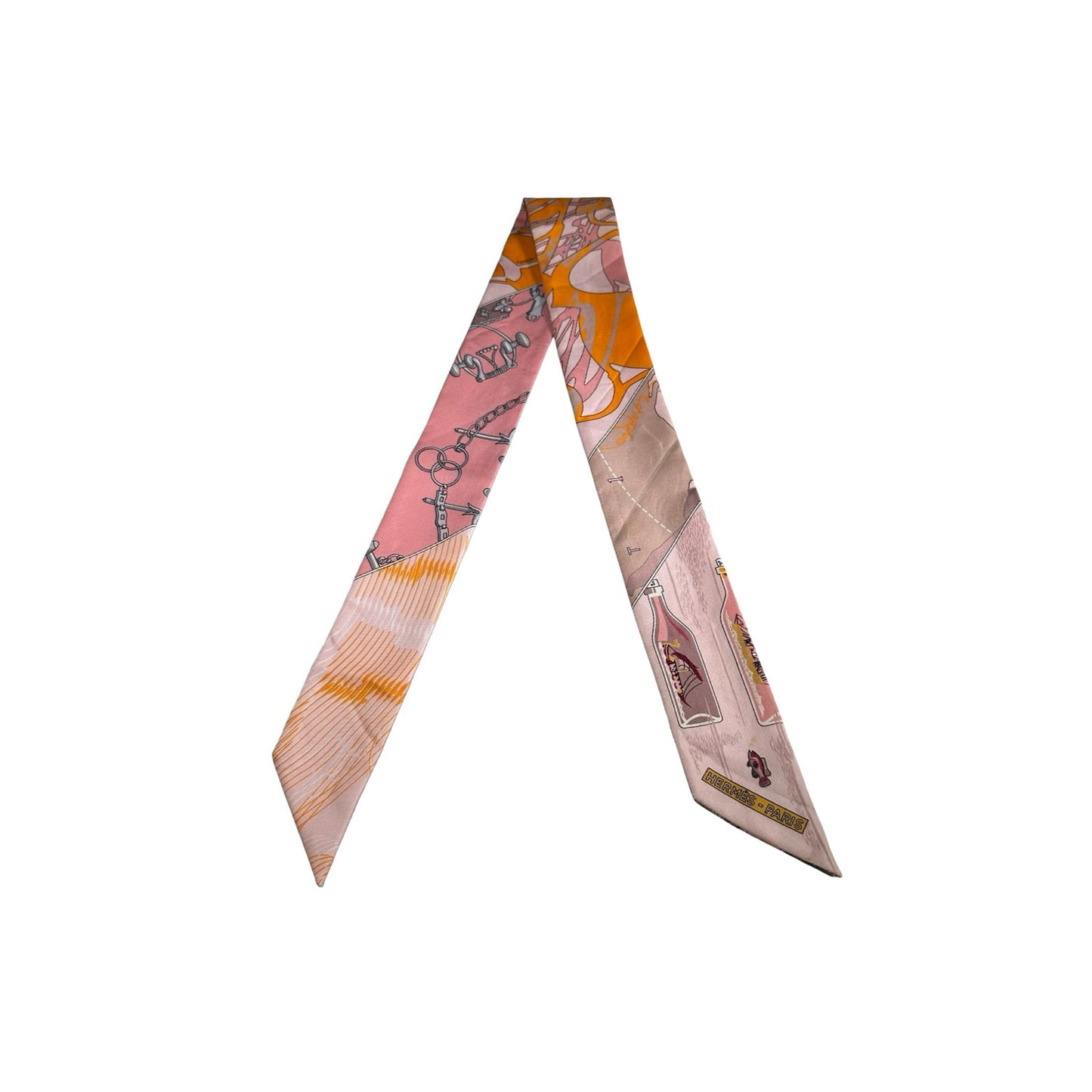 Used HERMES Silk Twilly Pink Orange