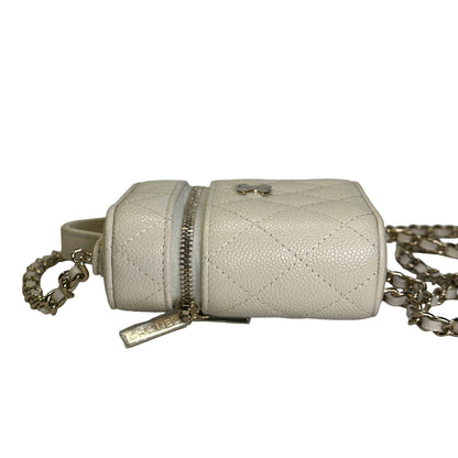 Used CHANEL Quilted Caviar Small Vanity Case with Chain Vanity case White