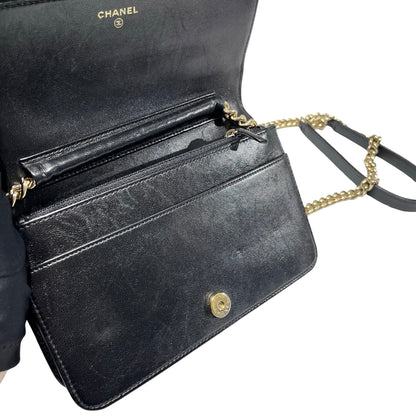 Used Chanel Lambskin Leather WOC Shoulder Bag Black GHW