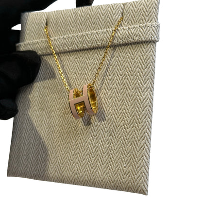 Used HERMES Enamel Pop H Necklace Pink Gold