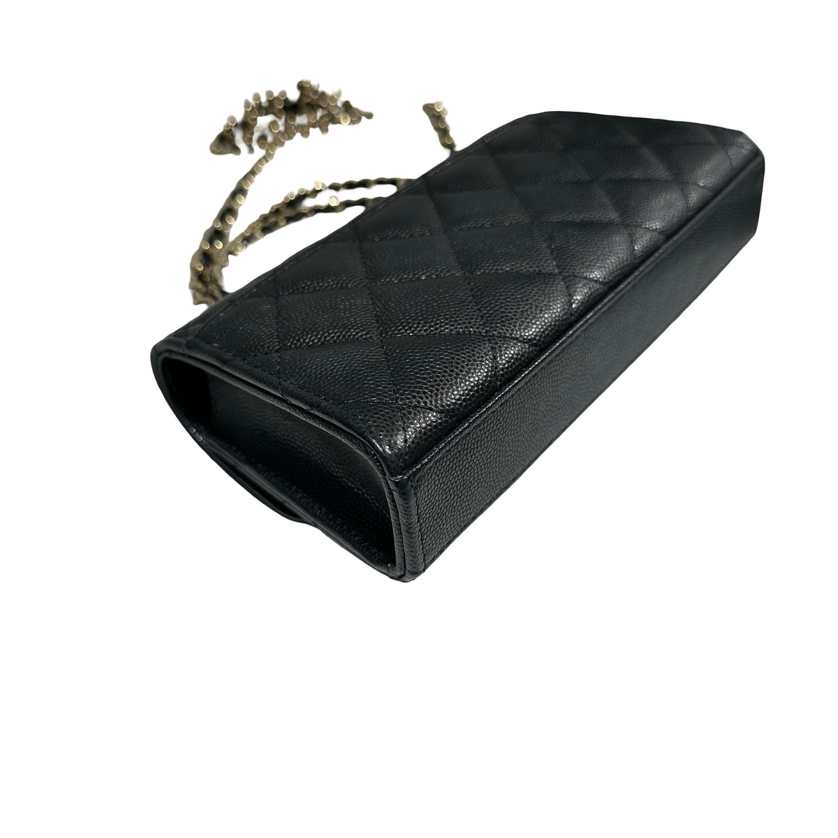Used CHANEL Quilted Caviar Handle Classic Flap Handbag Black Gold