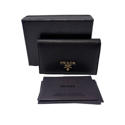 Used PRADA Saffiano leather Wallet GHW Black