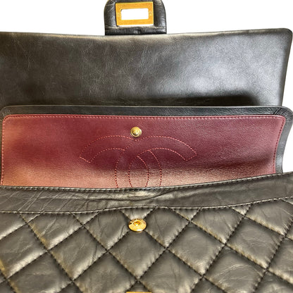 Used CHANEL Calfskin 2.55 Medium 28 Chain Shoulder Bag Black Gold