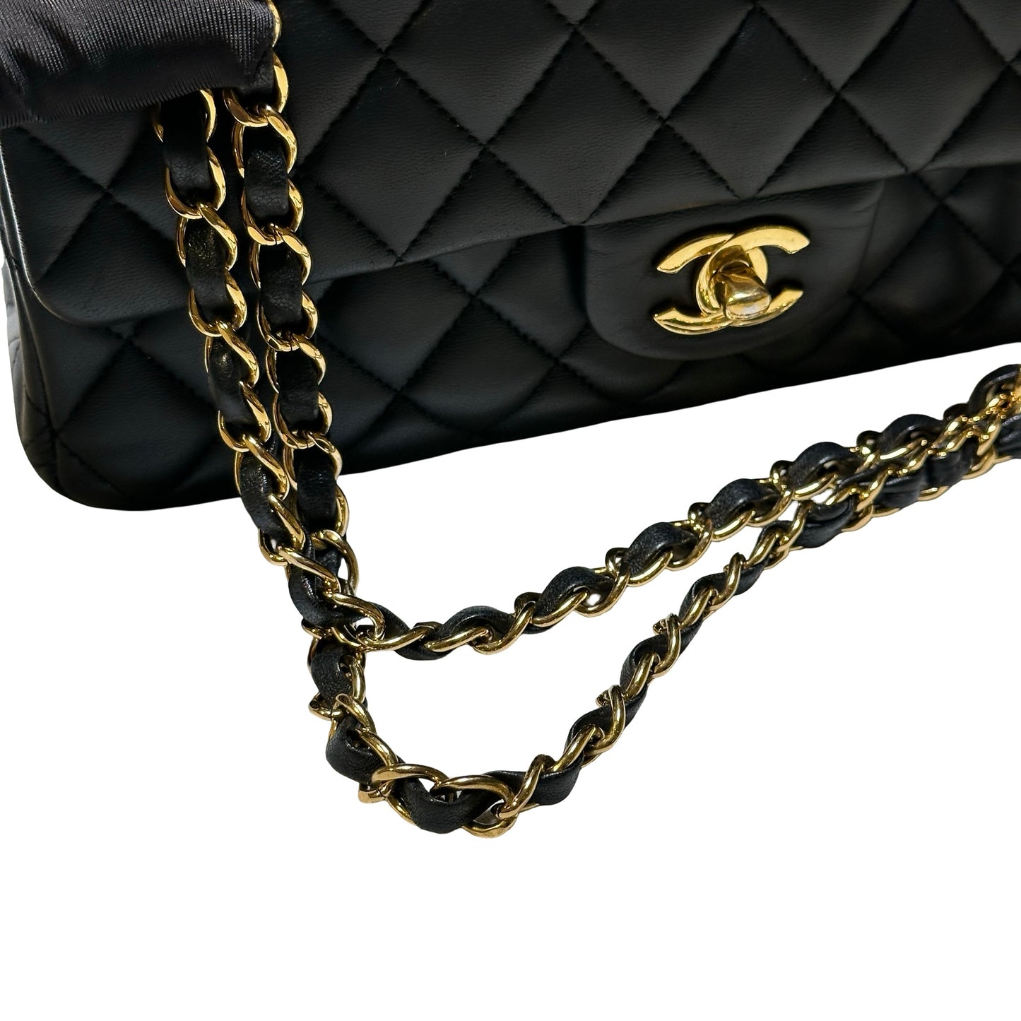 Used CHANEL Quilted Lambskin Classic Flap Chain Shoulder Bag Black Gold