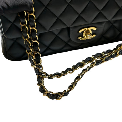 Used CHANEL Quilted Lambskin Classic Flap Chain Shoulder Bag Black Gold