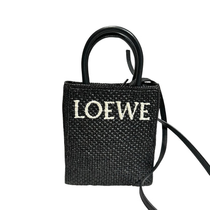 Used LOEWE Raffia A5 Tote Cross Body Bag Black
