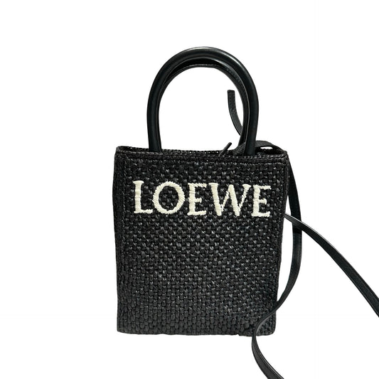 Used LOEWE Raffia A5 Tote Cross Body Bag Black