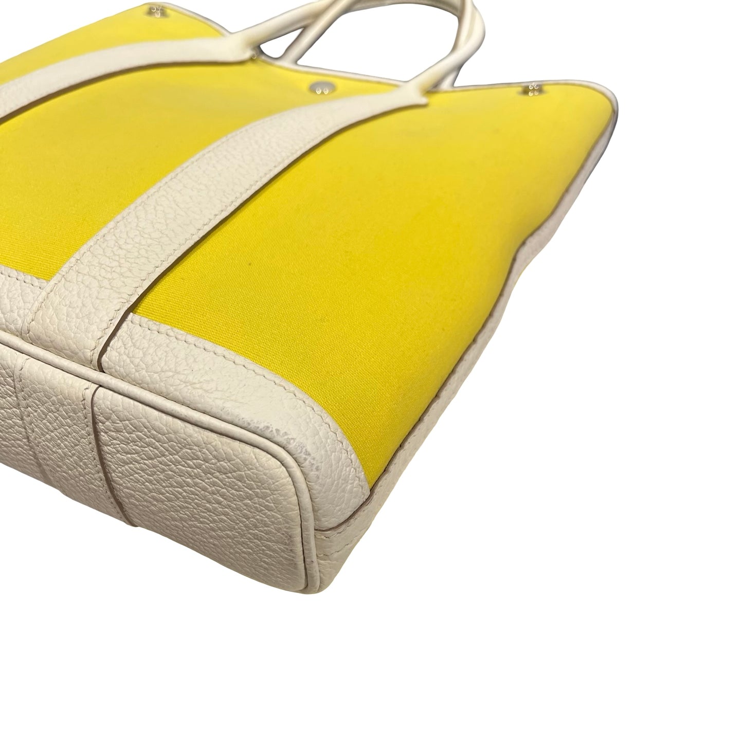 Used HERMES Canvas Leather Garden File Tote Bag Yellow White