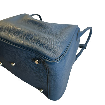 Used HERMES Leather Togo Lindy Handbag Blue PHW