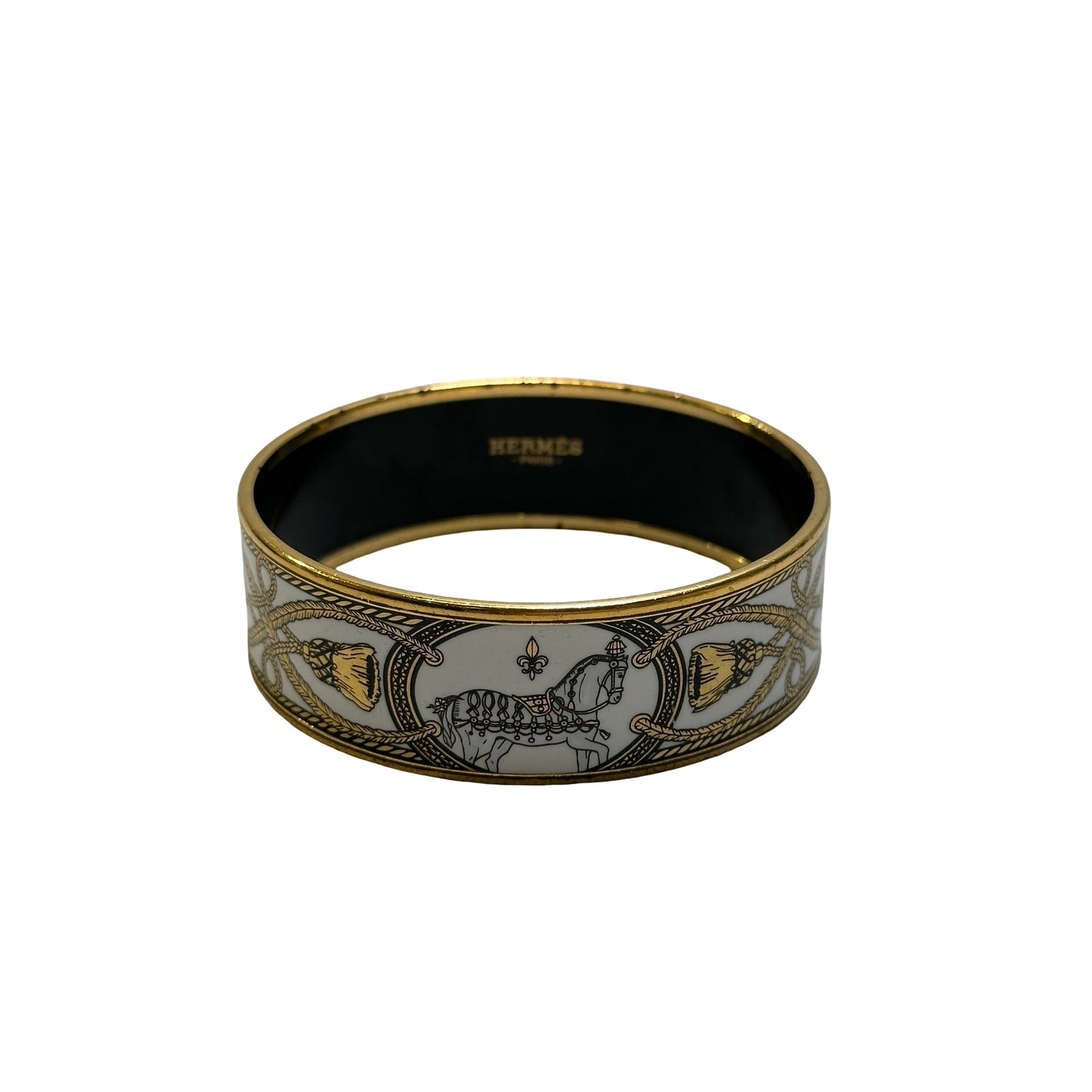 Used HERMES Enamel Enamel Bangle BRACELET Gold White