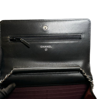 Used CHANEL LAMBSKIN WOC Crossbody Bag BLACK PHW
