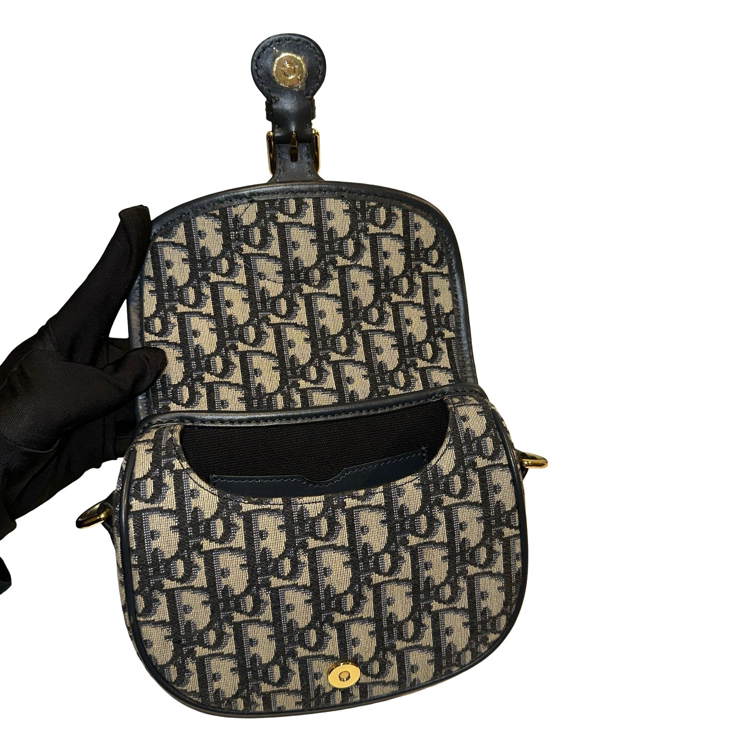 Used DIOR Oblique Jacquard Bobby Shoulder Bag Blue Navy GHW