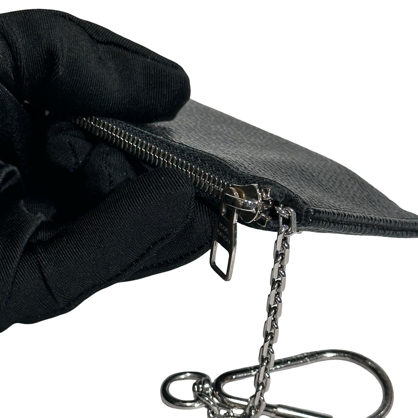 Used LOUIS VUITTON Damier Ebene Canvas KEY POUCH Pouch Black