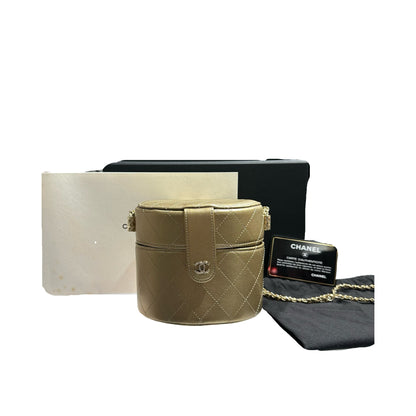 CHANEL ROUND VANITY CASE GOLD LAMBSKIN GHW [3001017]