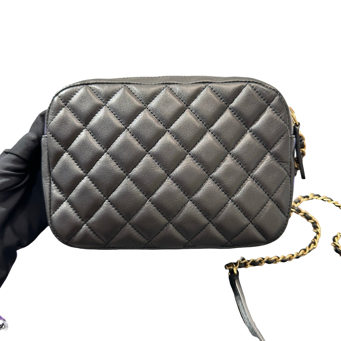 Used Chanel Calfskin Leather Camera Shoulder Bag Black GHW