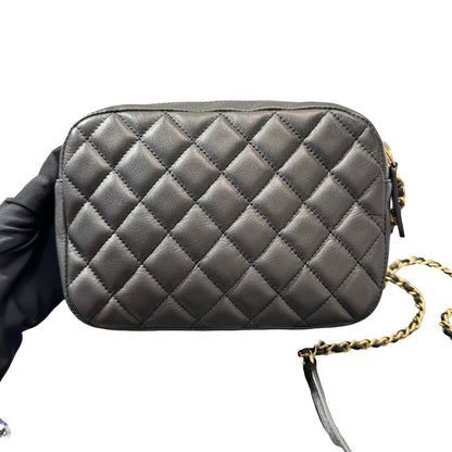 Used Chanel Calfskin Leather Camera Shoulder Bag Black GHW