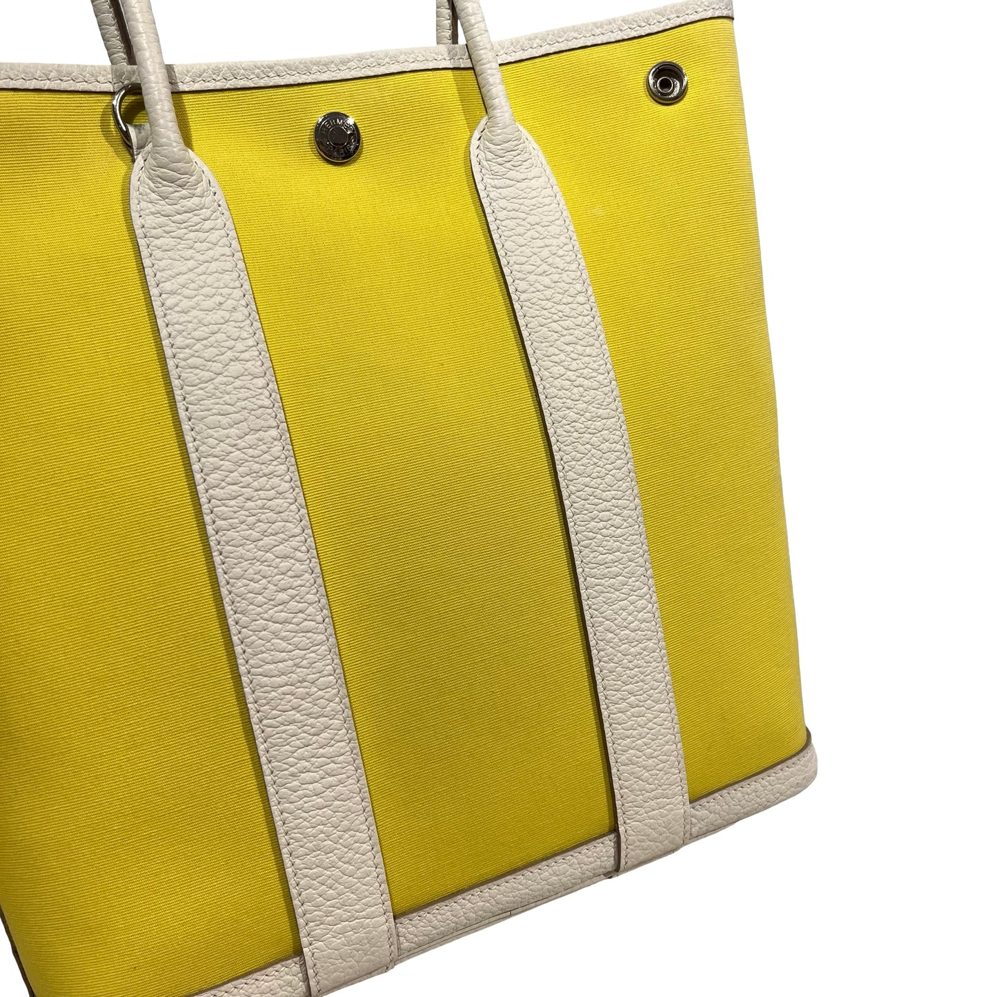 Used HERMES Canvas Leather Garden File Tote Bag Yellow White