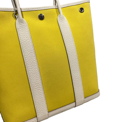 Used HERMES Canvas Leather Garden File Tote Bag Yellow White