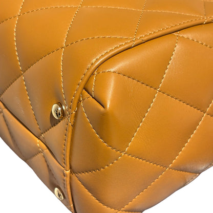 Used CHANEL Lambskin Leather Tote Bag Brown GHW