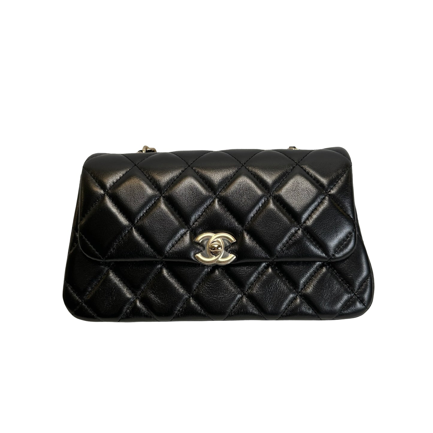 Used CHANEL Quilted Lambskin Mini Rectangular Flap Bag Chain Shoulder Bag Black Gold
