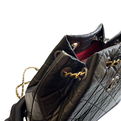 Used CHANEL Quilted Aged Calfskin Smooth Calfskin Gabrielle Backpack Black
