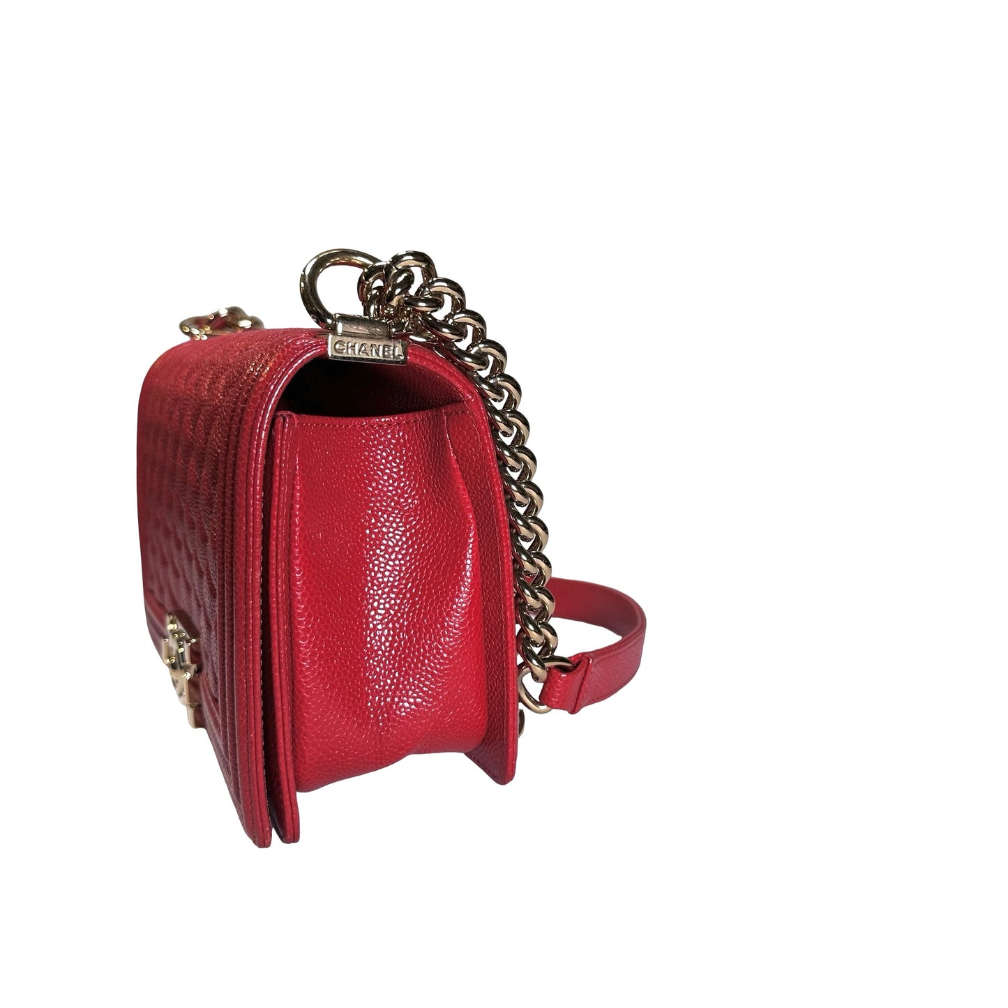 Used CHANEL Calfskin Boy Cross body bag Red GHW
