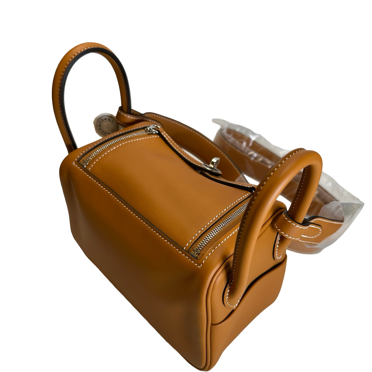 Brand New HERMES Swift Mini Lindy Shoulder Bag Toffee PHW
