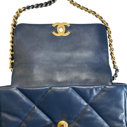 Used CHANEL Lambskin Quilted Chanel 19 Shoulder Bag Navy Blue