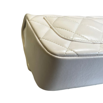 Used CHANEL Lambskin 24C Top Handle Mini Flap Bag Shoulder Bag White