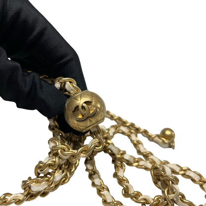 Used CHANEL Lambskin Leather Camera case with golden ball Camera Bag White GHW