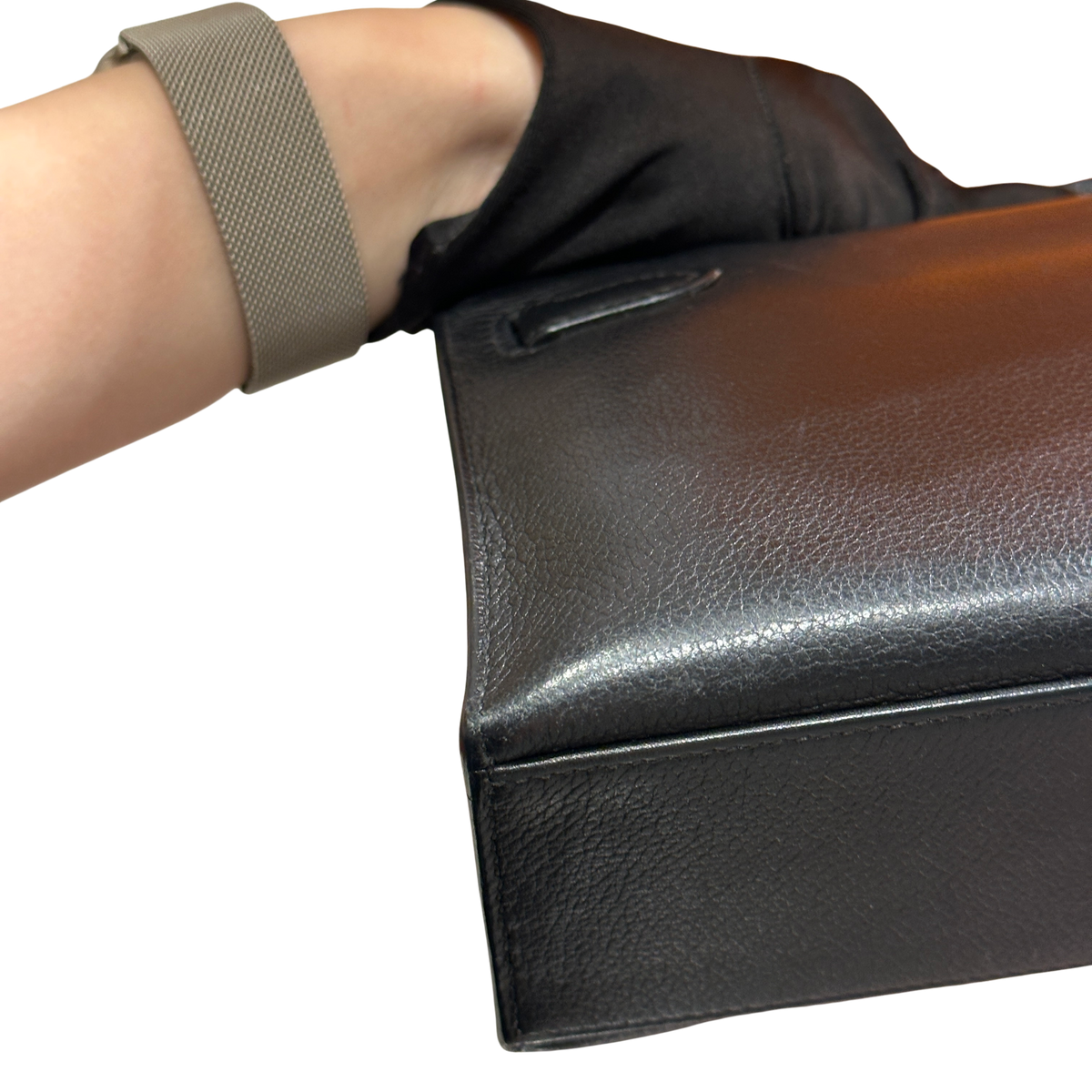 Used HERMES Leather Kelly Pochette Handbag Black Silver