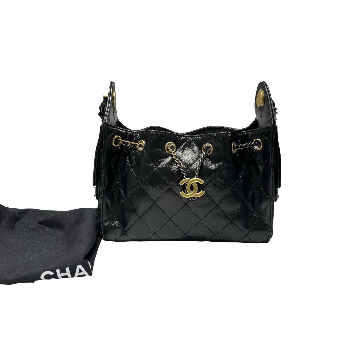 Used CHANEL Calfskin Leather Mini 25 Shoulder Bag Black GHW