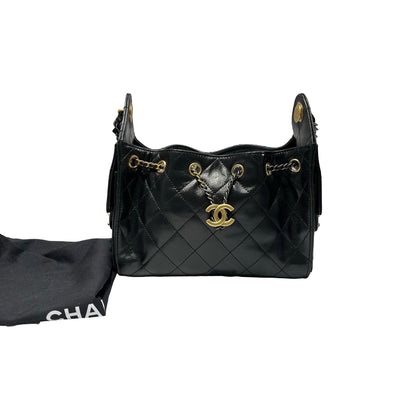 Used CHANEL Calfskin Leather Mini 25 Shoulder Bag Black GHW