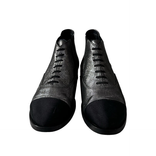 Used CHANEL Short Boots Shoes Silver Black Shoes
