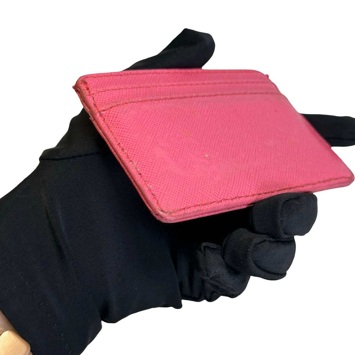 Used TORY BURCH Saffiano Leather Robinson Card case Pink Gold