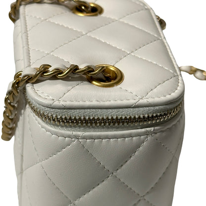 Used CHANEL Lambskin Leather Vanity Case White GHW