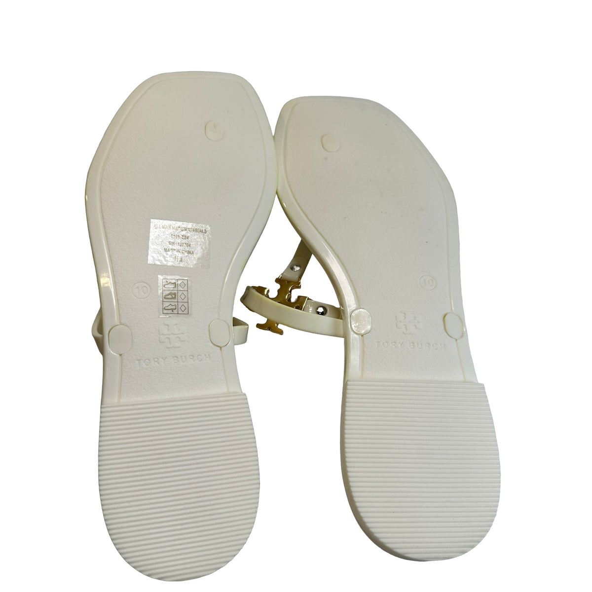Brand New TORY BURCH Solid Jelly Sandal Shoes White Gold