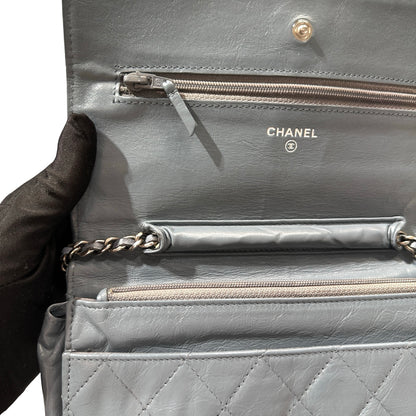Used Chanel Shiny Calfskin WOC Cross Body Bag Baby Blue PHW