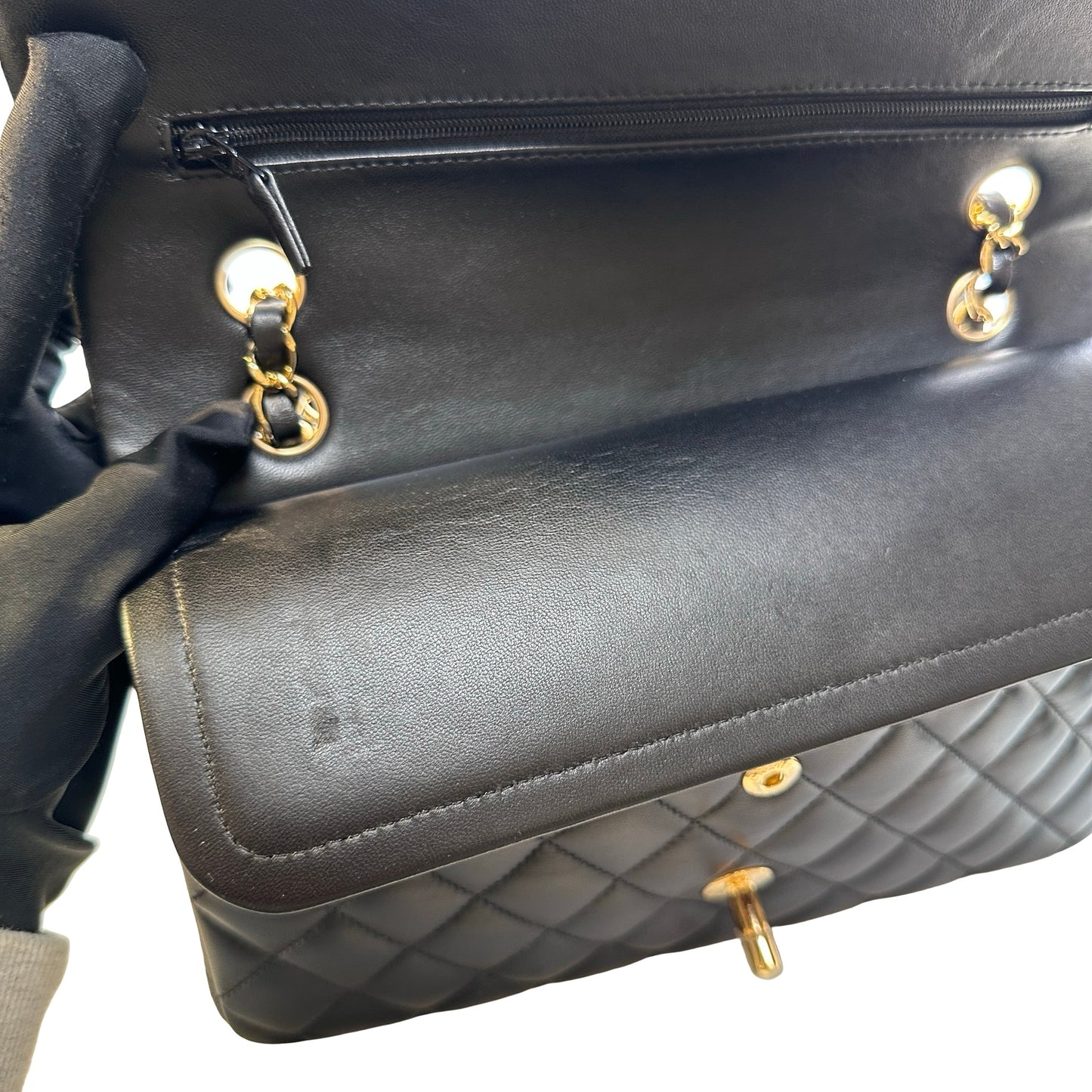 Used CHANEL Lambskin CF 25 Clambskin Chain Shoulder Bag Black