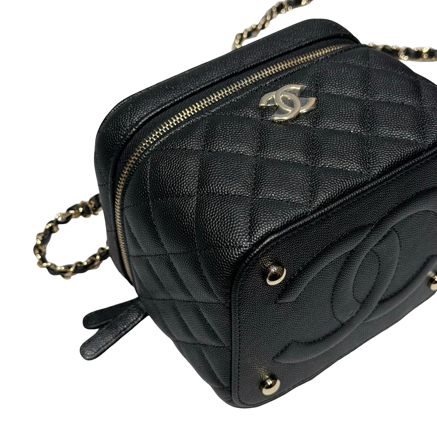 Unused Chanel Calfskin Leather Vanity Case Cross Body Bag Black GHW