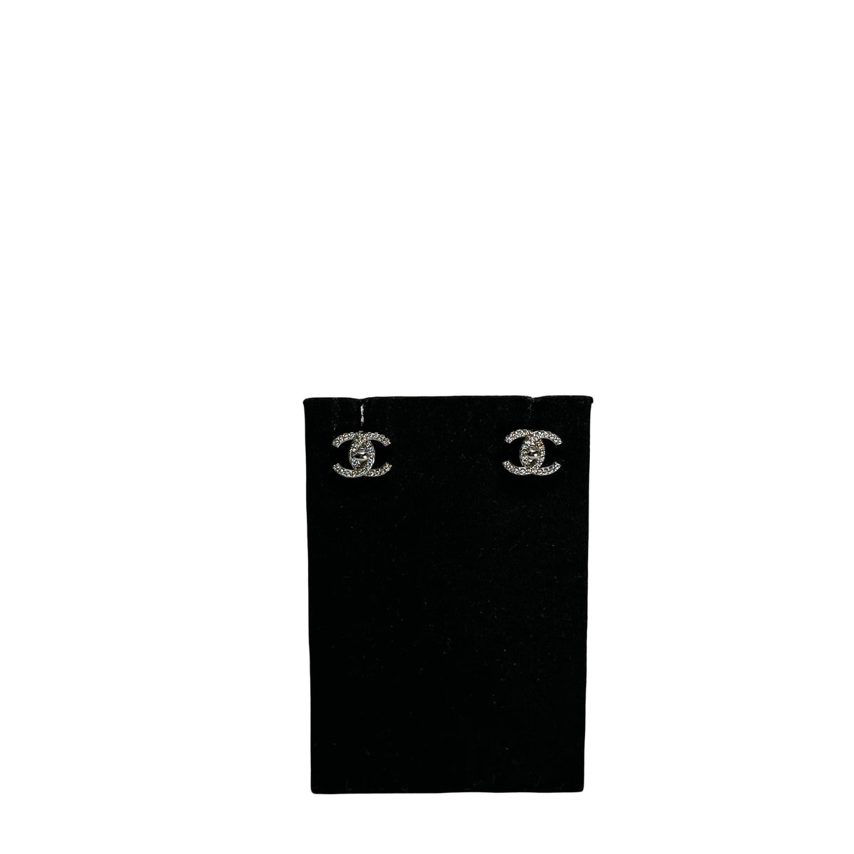 Used CHANEL Crystals CC Logo Earrings Silver