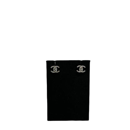 Used CHANEL Crystals CC Logo Earrings Silver