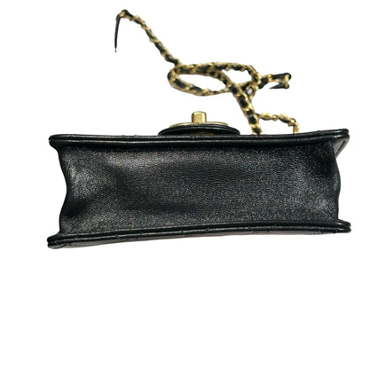 Used CHANEL Lambskin Leather Flap with Pearls Chain Shoulder Bag Black GHW