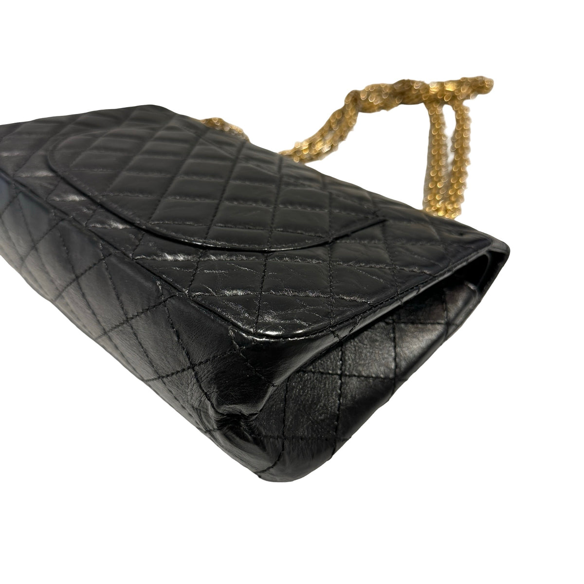 Used CHANEL Quilted Aged Calfskin 2.55 Small Chain Shoulder Bag Black Gold