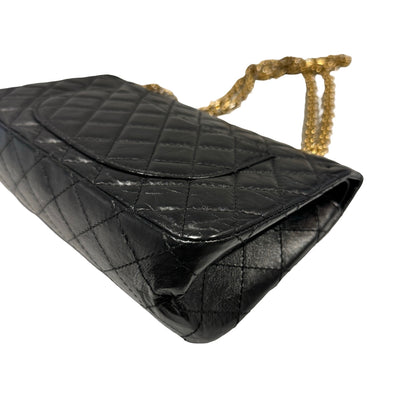 Used CHANEL Quilted Aged Calfskin 2.55 Small Chain Shoulder Bag Black Gold